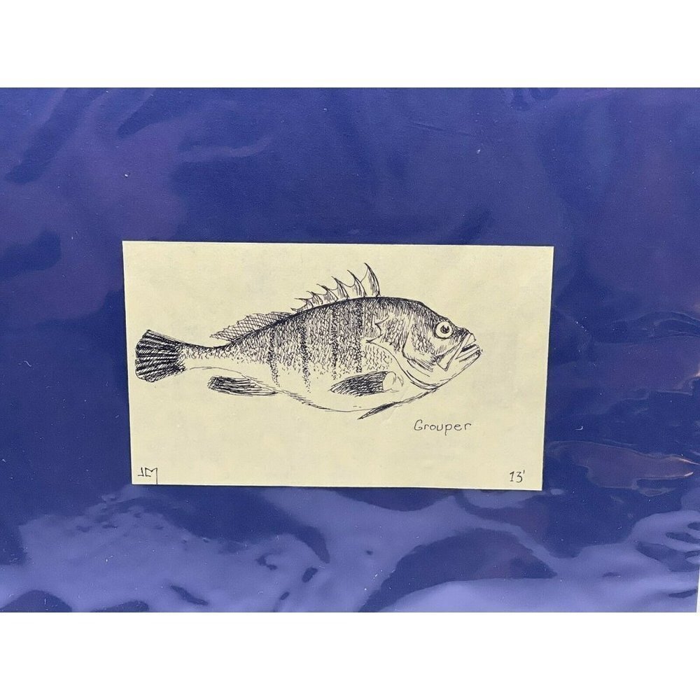 Jacks Art On Post It Yellow Grouper Unframed Small Blue Matted Fish Print 9”